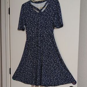 Women's Blue white dot dress short sleeve Med